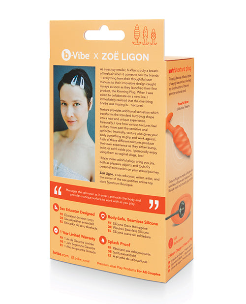 B-vibe Swirl Texture Vibrating Plug X Zoe Ligon - Orange