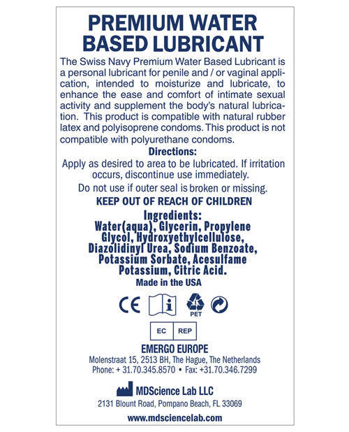 Swiss Navy Water Based Lube 2 oz - 32 oz Pump Bottles