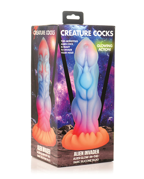Creature Cocks 8 x 8 Inch Alien Invader Alien Glow-in-the-dark Silicone Dildo