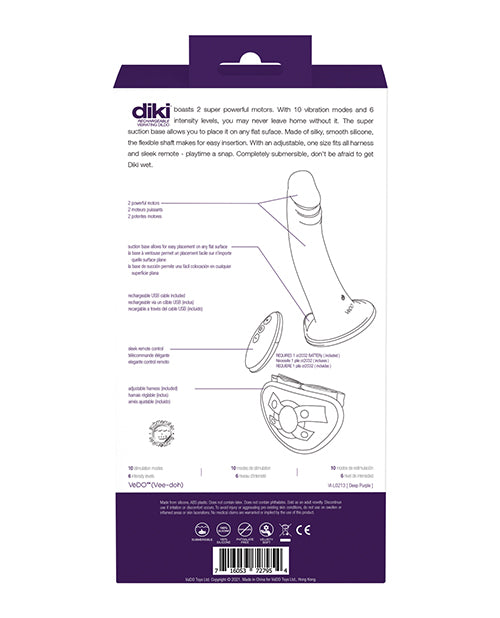 Vedo Diki Rechargeable Vibrating Dildo Strap On W/harness - Purple
