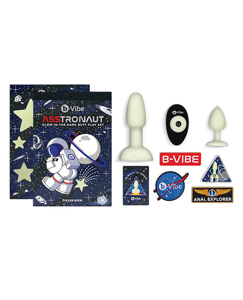 B-vibe Asstronaut Vibrating Butt Plug Set - Glow In The Dark