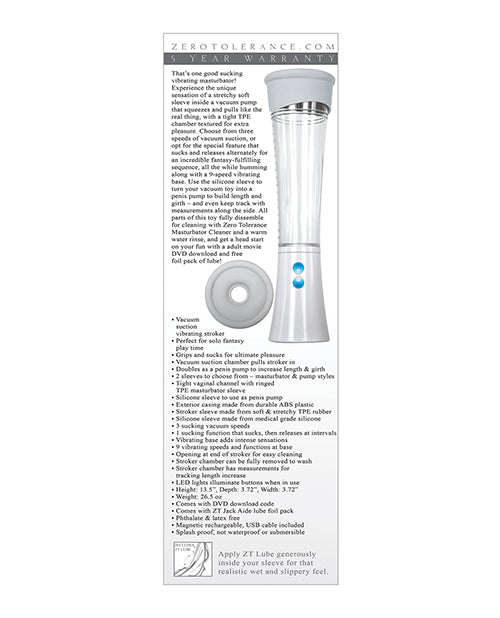 Zero Tolerance Sucking Good Rechargeable Vibrating Masturbator Pump - White/Clear