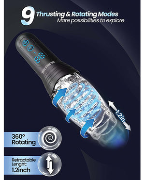 The Male Rose Pro Thrusting Rotating & Vibrating 3D Masturbator - Black