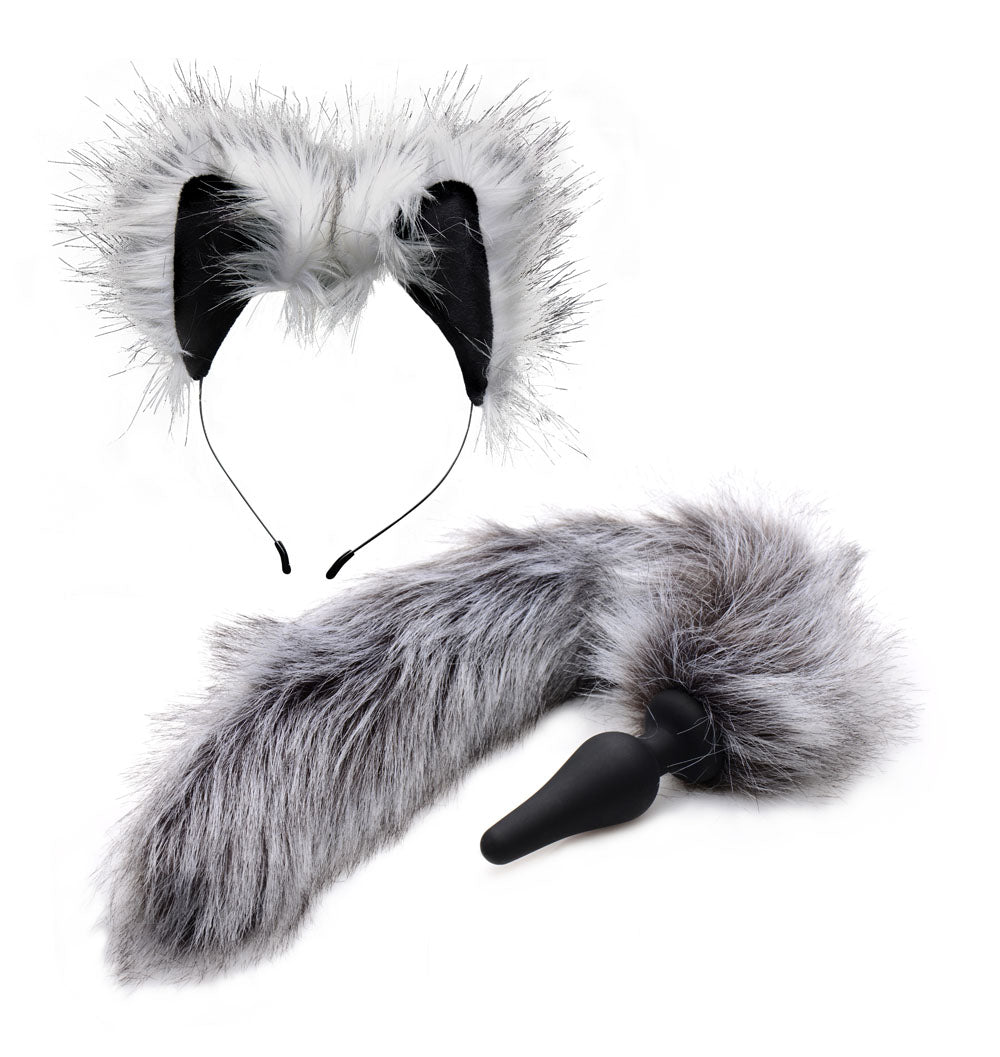 Grey Wolf Tail Anal Plug and Ears Set