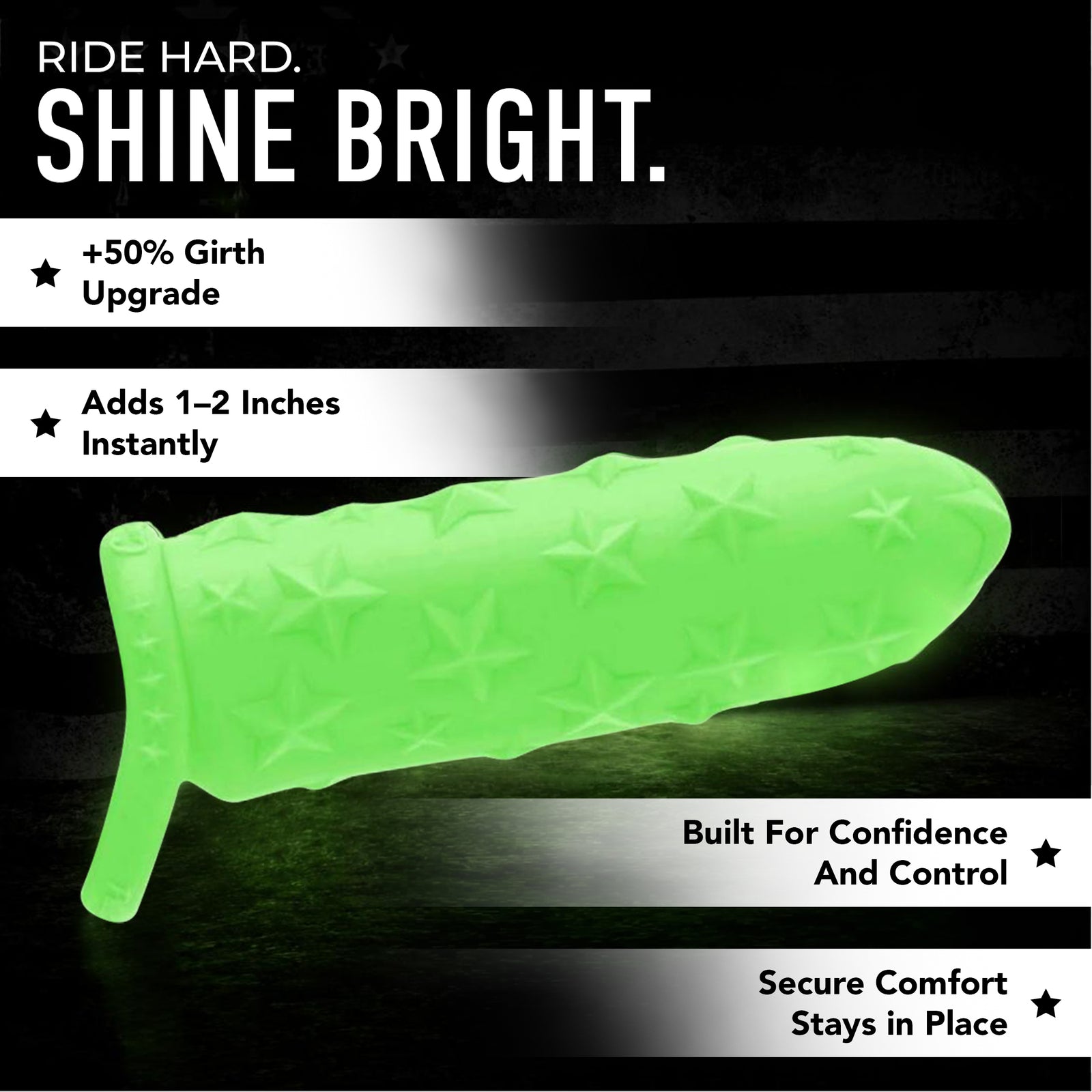 GLOW IN THE DARK Star Studded Extender - Core M - 6.5 Inch Closed Ended Penis Sleeve - Platinum Silicone