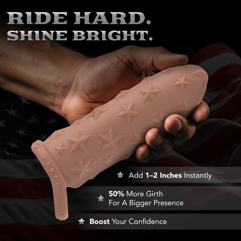 Star Studded Extender™ Core M - 6.5 Inch Closed Ended Penis Sleeve - Platinum Silicone