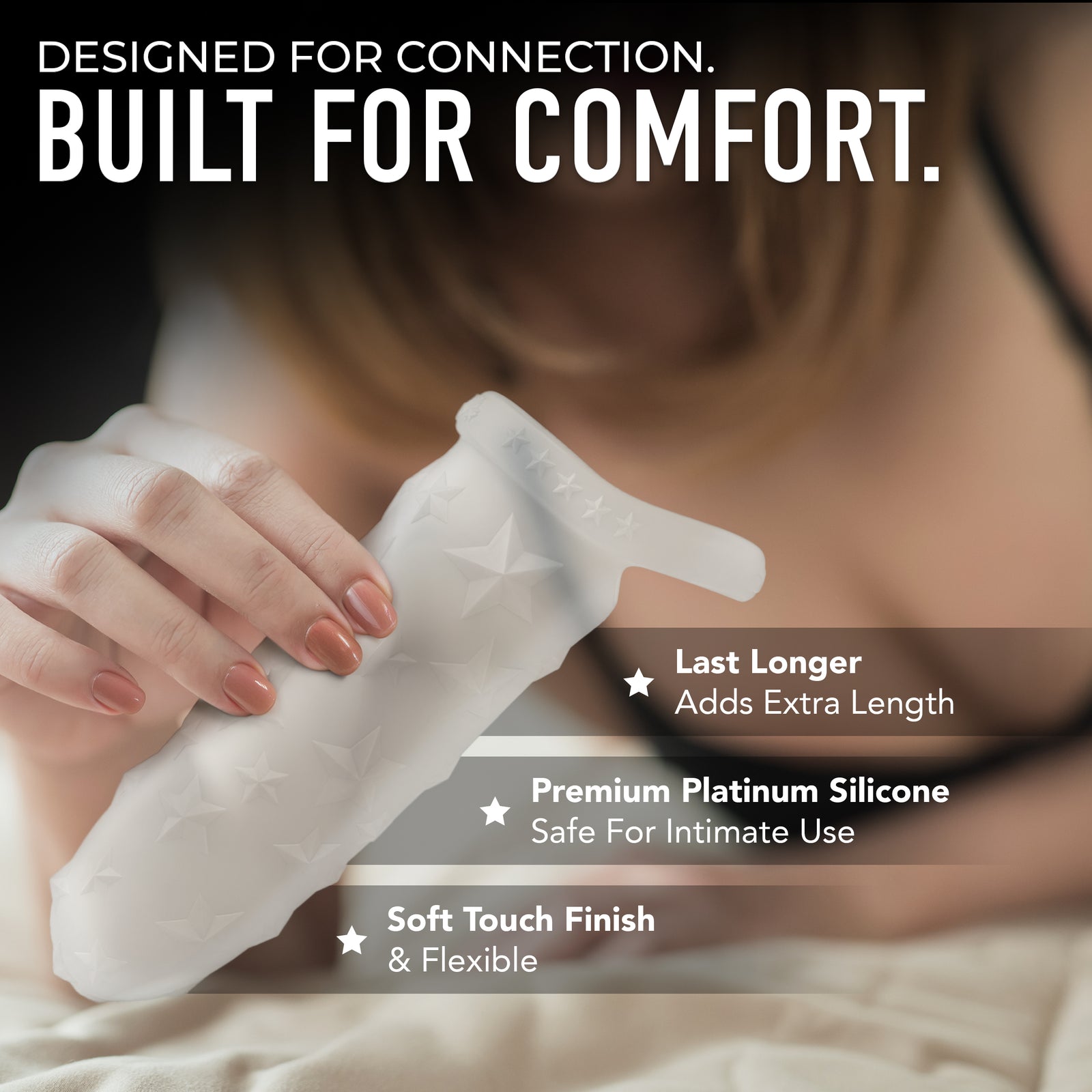 GLOW IN THE DARK Star Studded Extender - Core M - 6.5 Inch Closed Ended Penis Sleeve - Platinum Silicone