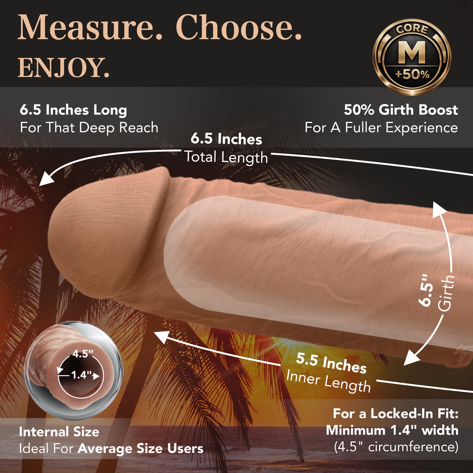 Pleasure Sleeves Core M - Penis Sleeve - 6.5" x 2" Realistic Extender