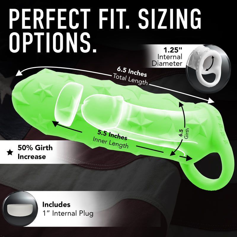 COMING SOON! GLOW Star Studded Extender™ Core M - 6.5 Inch Closed Ended Penis Sleeve - Platinum Silicone