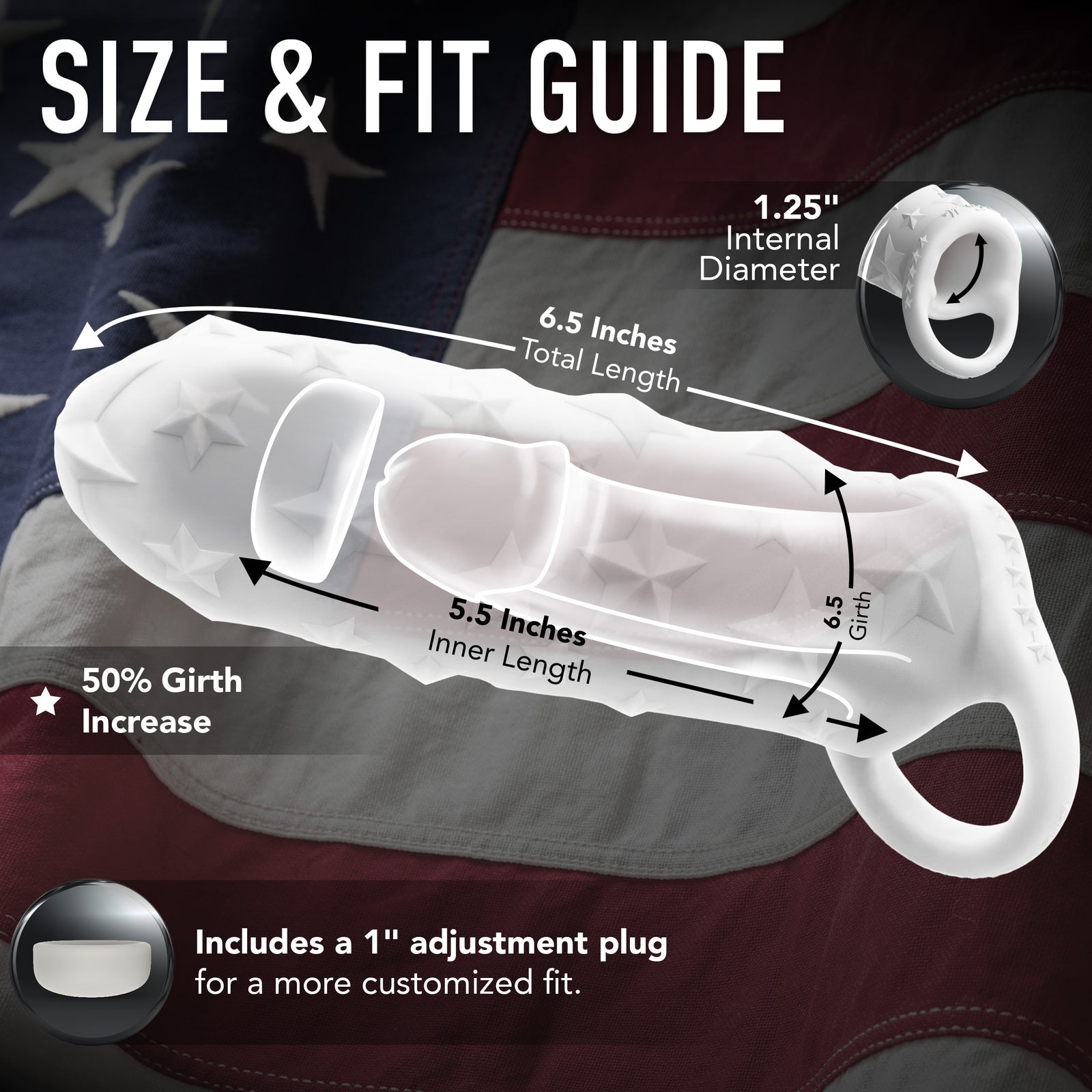 GLOW IN THE DARK Star Studded Extender - Core M - 6.5 Inch Closed Ended Penis Sleeve - Platinum Silicone