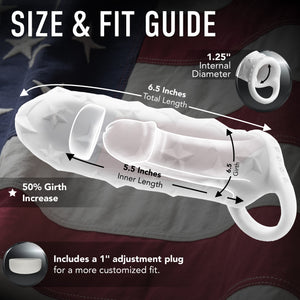 GLOW IN THE DARK Star Studded Extender - Core M - 6.5 Inch Closed Ended Penis Sleeve - Platinum Silicone