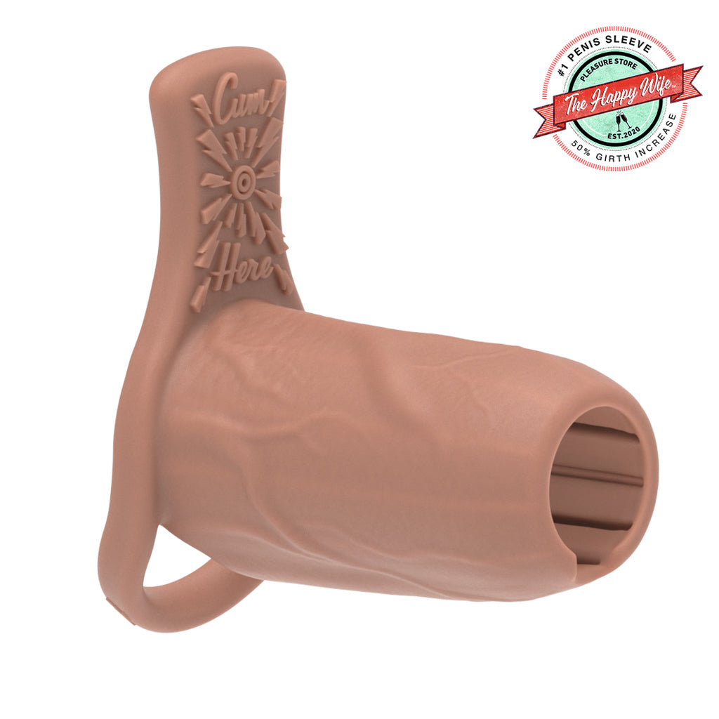 Pleasure Sleeves - Open-Ended Penis Sleeves w/Clit Stimulator/Grind Pad - 50% Girth Increase - 4, 5, 6 Inch  (Large)