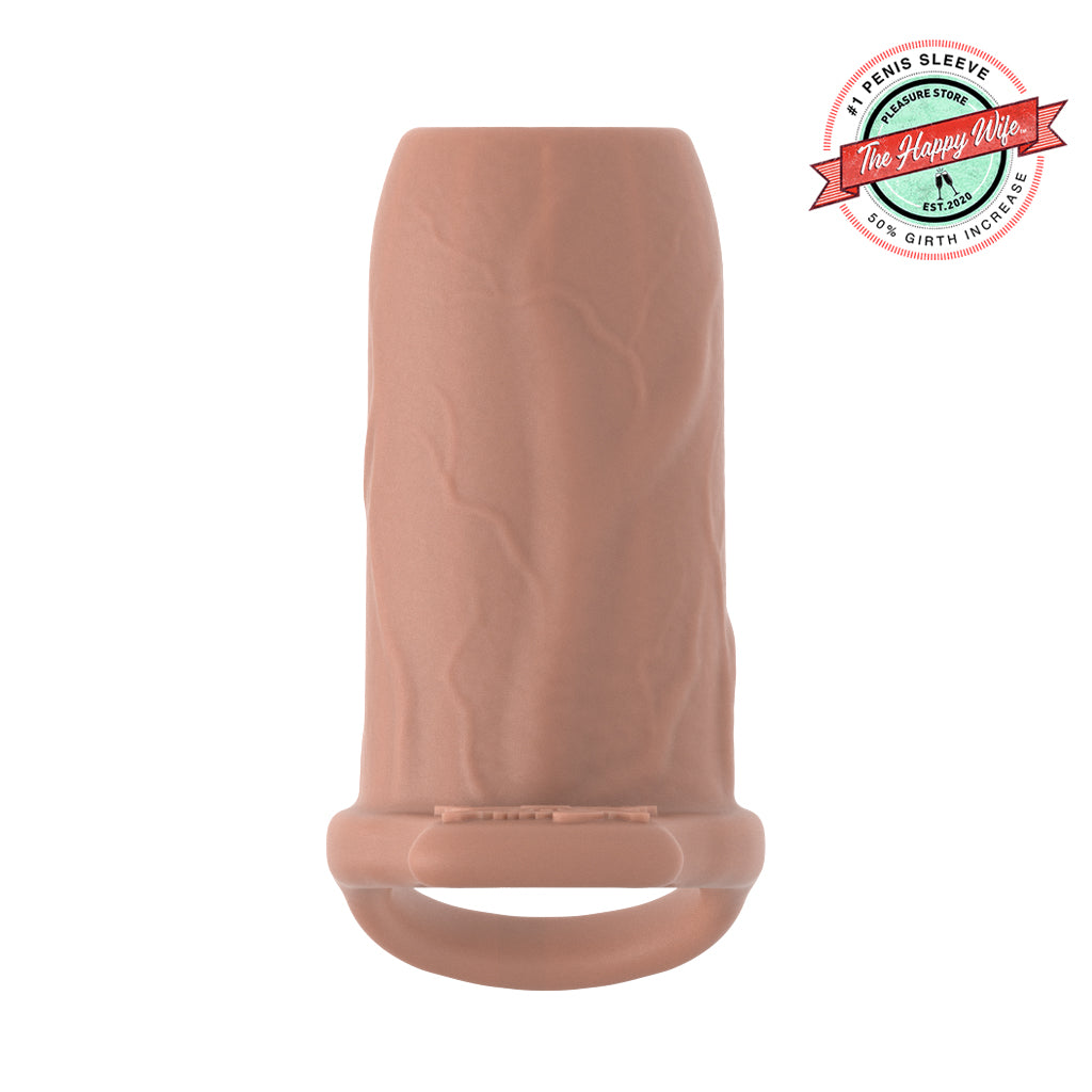 Pleasure Sleeves - Open-Ended Penis Sleeves w/Clit Stimulator/Grind Pad - 50% Girth Increase - 4, 5, 6 Inch  (Large)