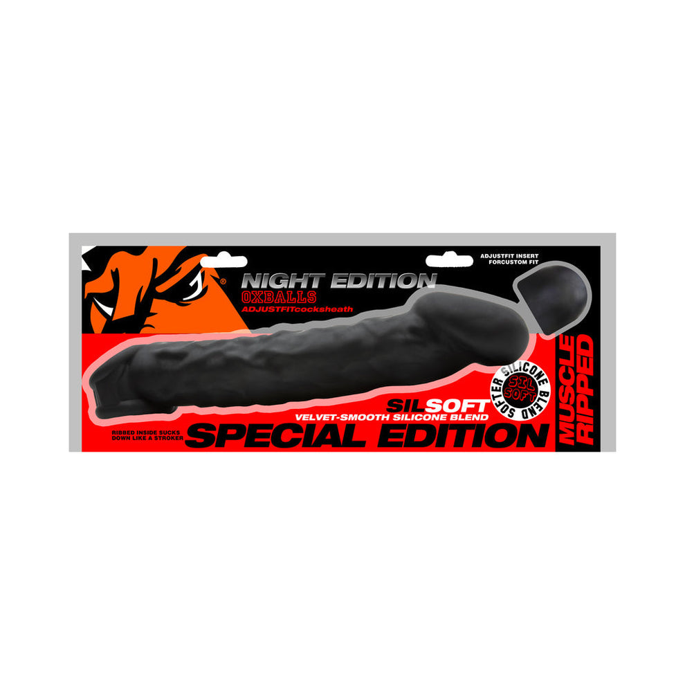 Oxballs Muscle Ripped Inner Ribbed Velvet-Smooth 9 Inch Cocksheath - Special Edition Black