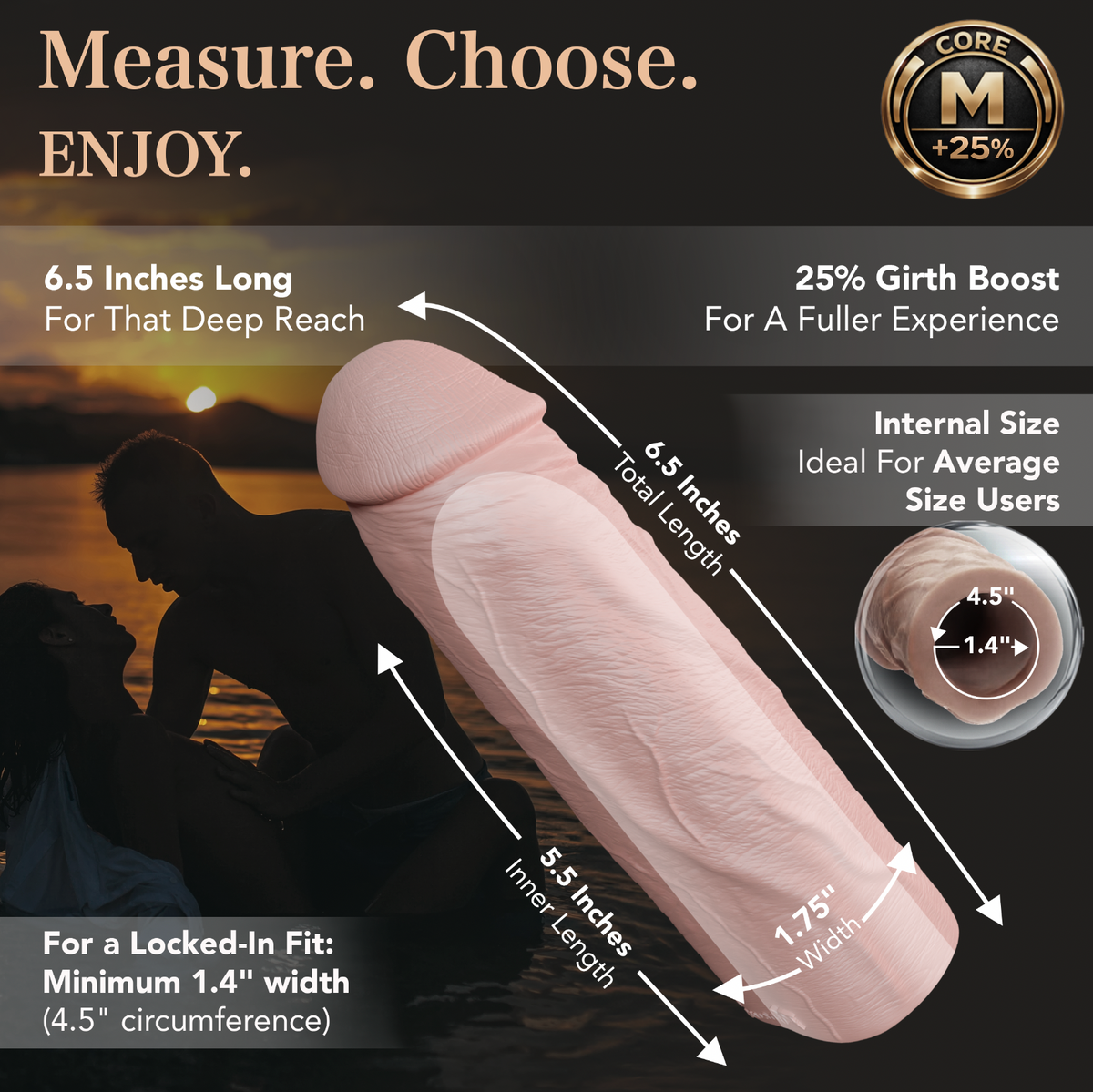 Pleasure Sleeves Core M "Slim" - 6.5" x 1.75"  Realistic Extender Penis Sleeve