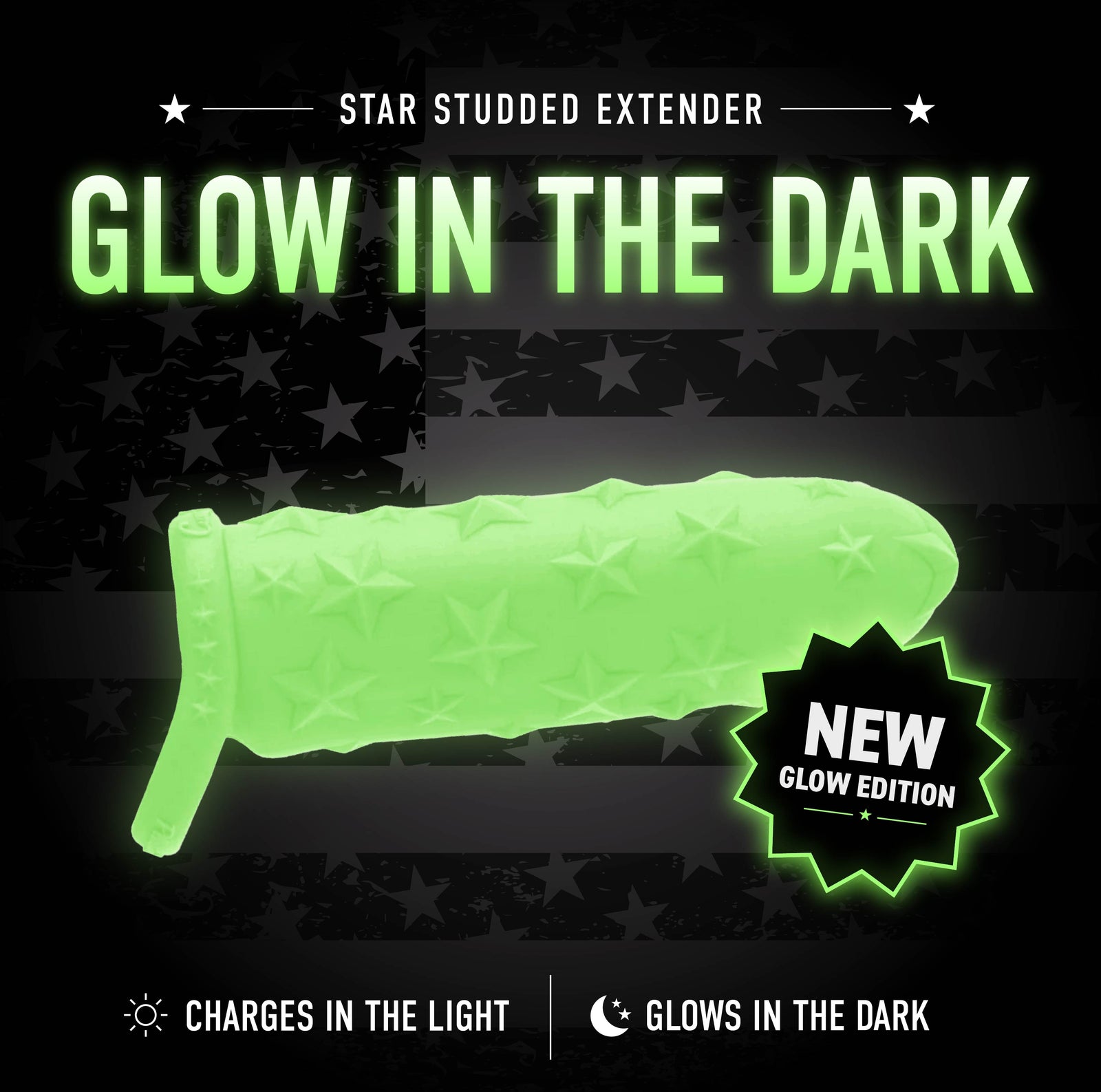 GLOW IN THE DARK Star Studded Extender - Core M - 6.5 Inch Closed Ended Penis Sleeve - Platinum Silicone