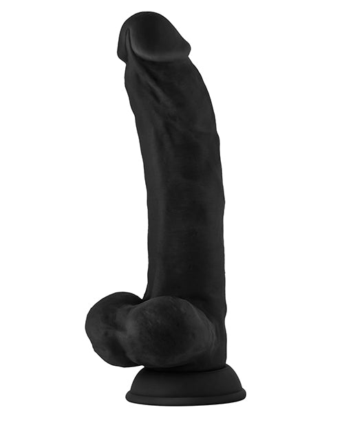SHAFT FLEXSKIN Black Realistic 9.5 Inch Curved Silicone Dildo with Balls