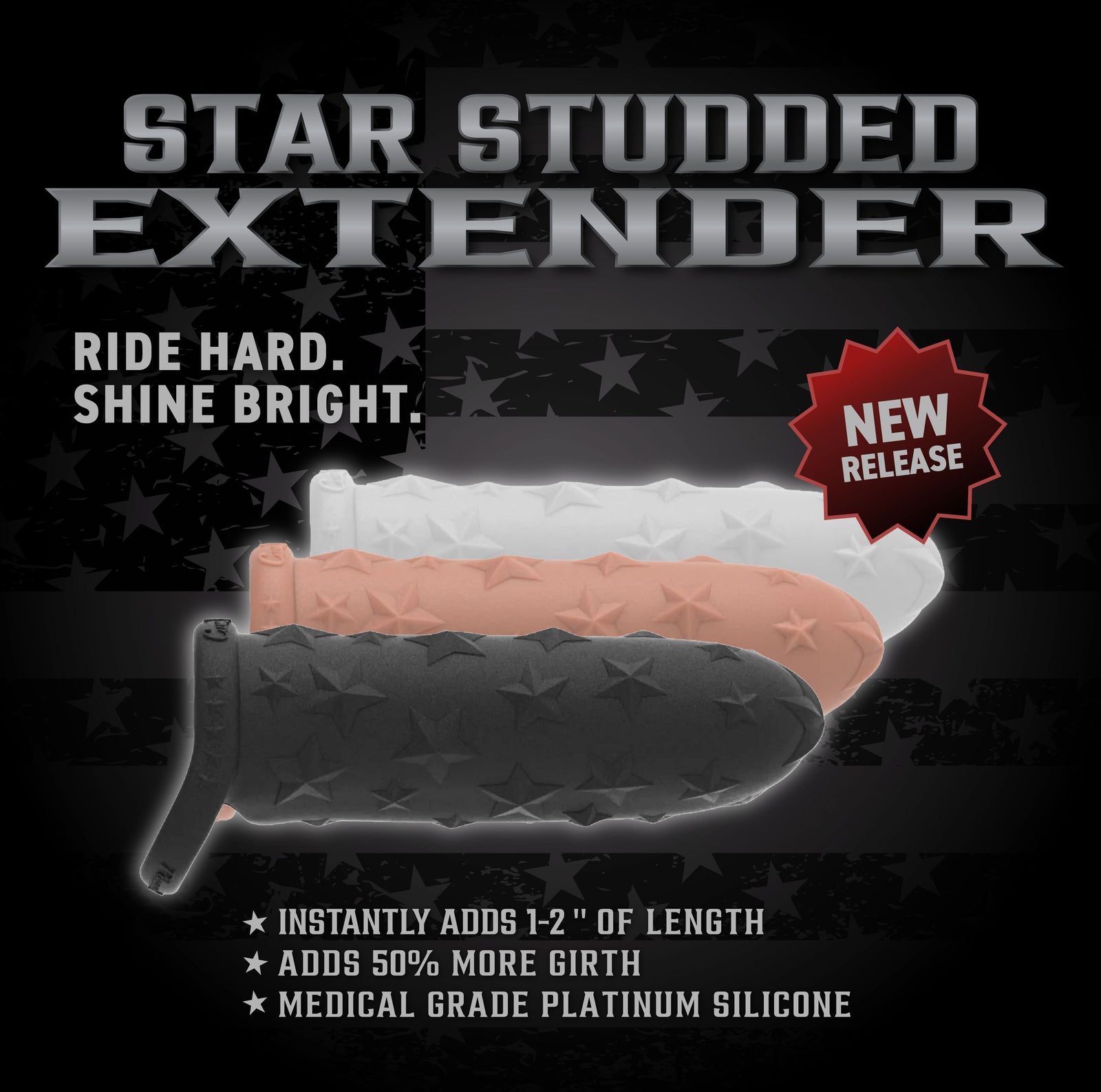 Star Studded Extender™ Core M - 6.5 Inch Closed Ended Penis Sleeve - Platinum Silicone