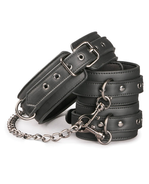 Easy Toys Faux Leather Collar W/handcuffs In Black