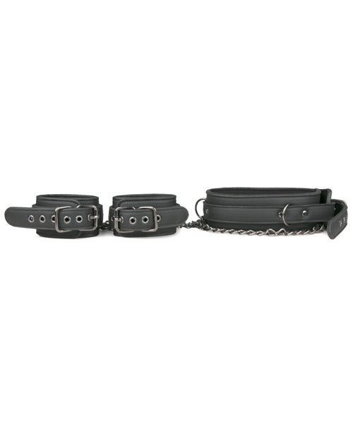 Easy Toys Faux Leather Collar W/handcuffs In Black