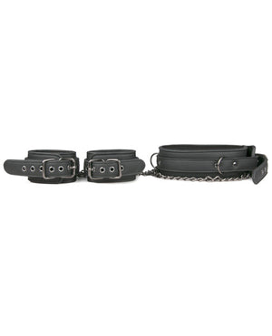 Easy Toys Faux Leather Collar W/handcuffs In Black