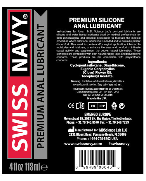 Swiss Navy Silicone Anal Lube 4 Oz Pump Bottle
