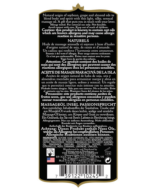 Kama Sutra Naturals Massage Oil 8 oz – Natural Body Oil in Multiple Scents