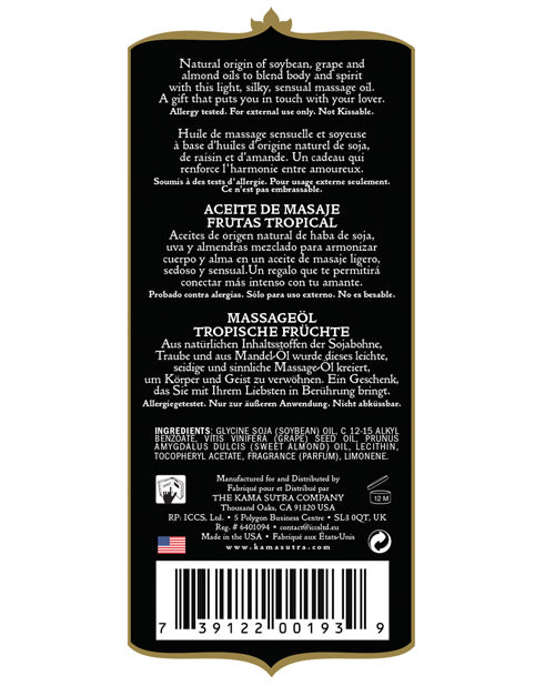 Kama Sutra Naturals Massage Oil 8 oz – Natural Body Oil in Multiple Scents