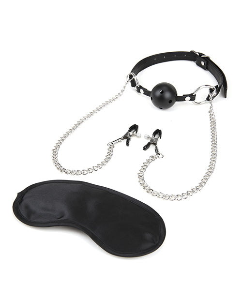 Lux Fetish Breathable Ball Gag W/adjustable Pressure Nipple Clamps