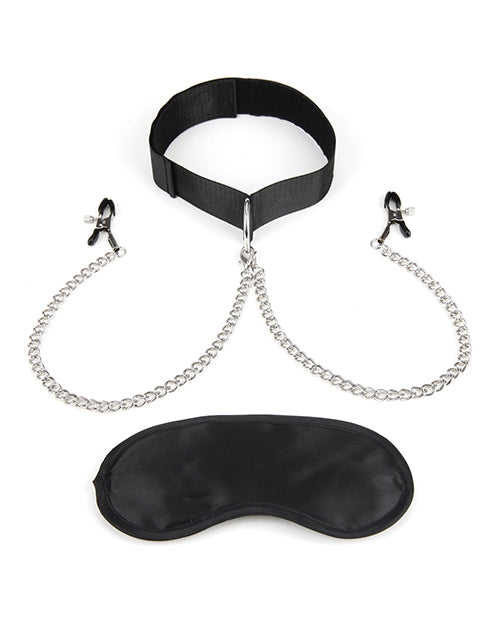 Lux Fetish Collar & Nipple Clamps W/Adjustable Pressure Clamps