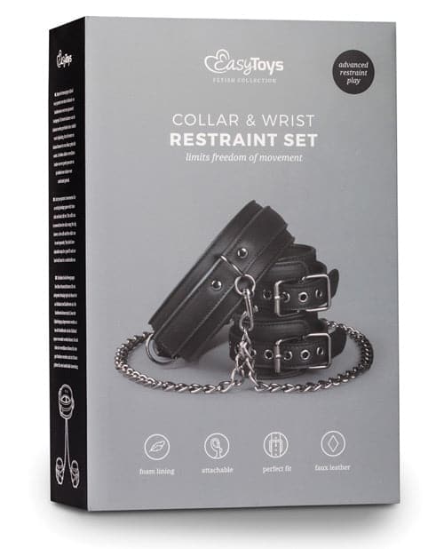 Easy Toys Faux Leather Collar W/handcuffs In Black