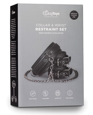 Easy Toys Faux Leather Collar W/handcuffs In Black