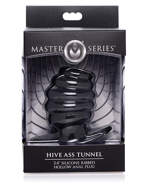 Master Series Hive Ass Tunnel 3.5 Inch Silicone Ribbed Hollow Anal Plug - Black