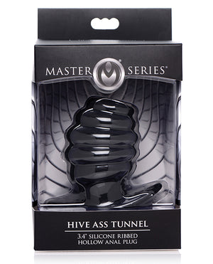 Master Series Hive Ass Tunnel 3.5 Inch Silicone Ribbed Hollow Anal Plug - Black