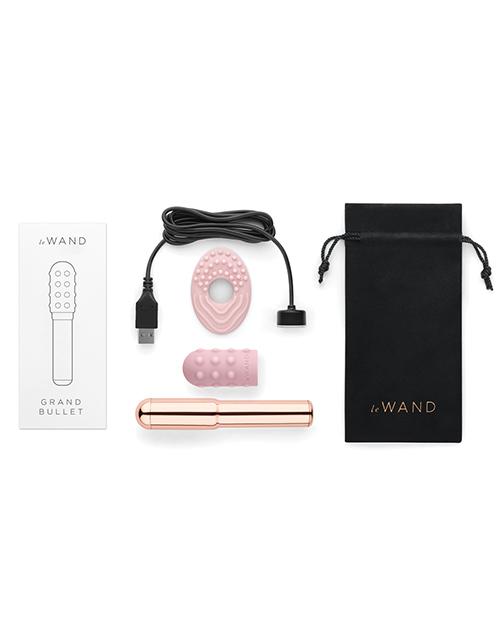Le Wand  Premium Grand Chrome Bullet Rechargeable Vibrator W/ Silicone Textured Ring